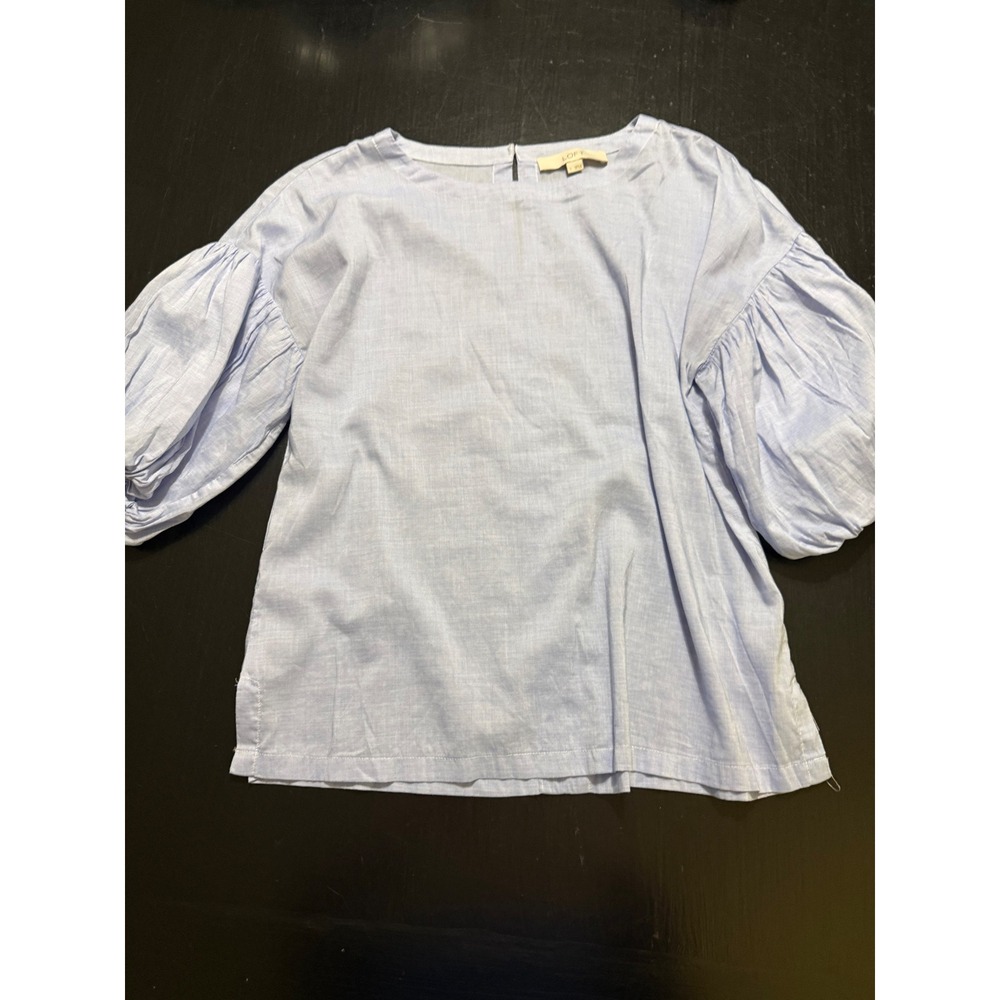 Loft Womens Light Blue Puff Sleeve Chambray Blouse Top Size S